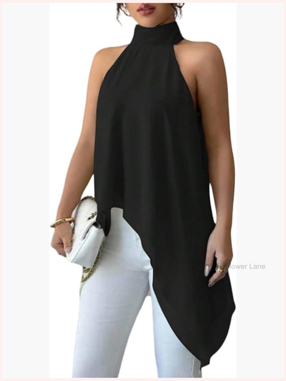 Sleeveless High Halter Neck Asymmetrical Hem Blouse Y2k Top